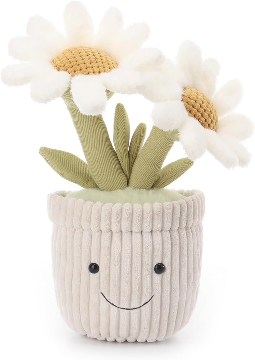 Cuddleluna Daisy Flower Plush Toy with Pot, 10 Inches